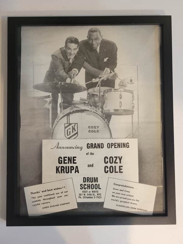 1954 Slingerland/Zildjian Promotional Ad Framed Kene Krupa/Cozy Cole Gene & Cozy Drum School Grand Opening Original image 1