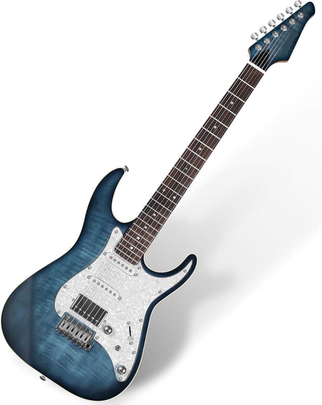 Solid Body Electric Guitar - Flame Maple Top, V Pickups with Coil-Split, Roasted Maple Neck, Locking Tuners, , Storm Blue image 1