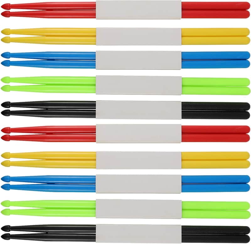 5A Nylon Drumsticks, 10 Pairs with Anti-Slip Handles Drum Sticks, Plastic Lightweight Drumsticks for Drums，Green, Blue, Red, Black, Yellow image 1