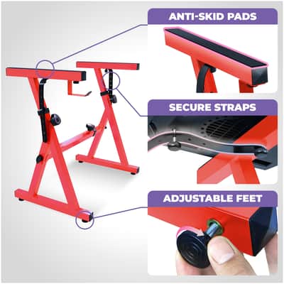 Liquid Stands Red Piano Keyboard Stand and Bench Set - For 54-88 Key Electric Pianos - Sturdy Keyboard Music Stand and Seat image 4