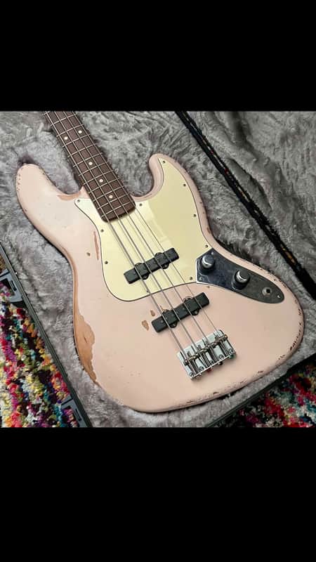 Upgraded Fender Flea Jazz Bass (Shell Pink, Road Worn) + Deluxe Case + Custom Features image 1