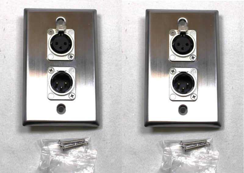 (2) Two Double XLR Single Wall Plates w/ Neutrik Male + Female Stainless Steel image 1
