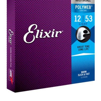 Elixir Strings 80/20 Bronze Acoustic Guitar Strings w POLYWEB Coating, Light (.012-.053) for sale