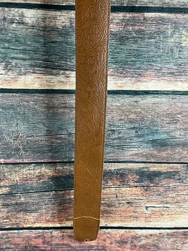 Used Gibson Paisley Tan Leather Guitar Strap image 1