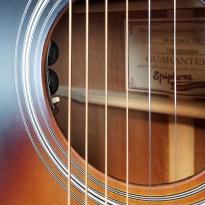 Epiphone Masterbilt DR-400 MCE Acoustic / Electric Guitar, All Solid Spruce / Mahogany Body, Cutaway, Vintage Sunburst image 7