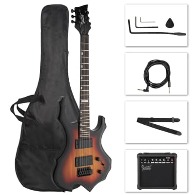 Glarry 36inch Burning Fire Style Electric Guitar HH Pickup w/20W Amplifier Sunset for sale
