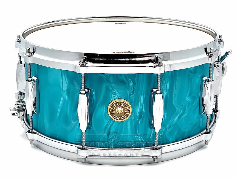 Gretsch USA Custom Snare Drum 14x6.5 Aqua Satin Flame w/Micro-Sensitive  Throw-Off