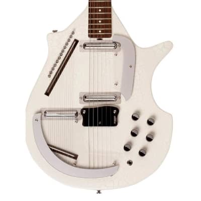 Danelectro Coral Sitar Reissue Guitar with Hardshell Case Bundle - White Crackle image 2