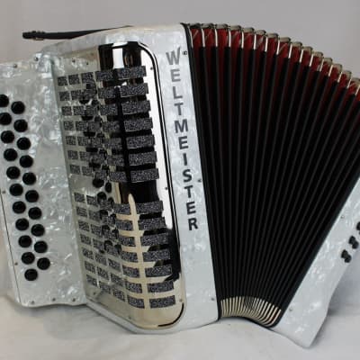 NEW White Pearl Weltmeister Wiener 510 Diatonic Button Accordion CF MMM 21 8 image 1