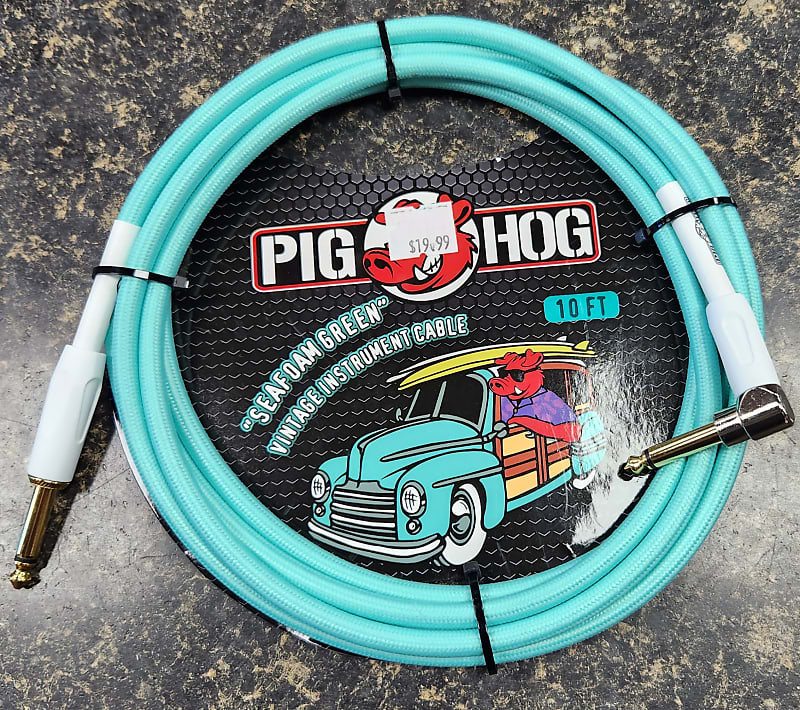 Pig Hog PCH10SGR Vintage Series 1/4" TS Straight to Right-Angle Instrument/Guitar Cable - 10' 2010s - Seafoam Green image 1