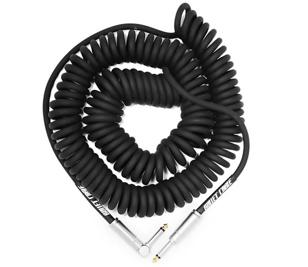 Bullet Cable 30CCSA 1/4" TS Coiled Straight to Right-Angle Instrument Cable - 30' image 1