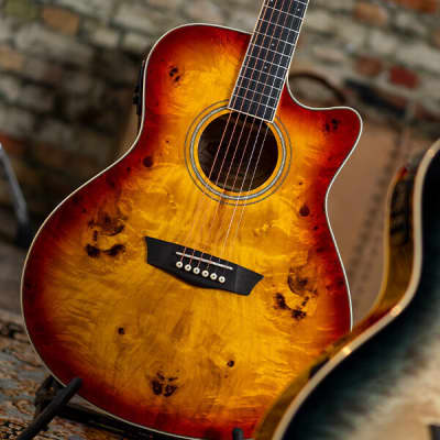 Washburn  DFBACEA | Deep Forest Burl Grand Auditorium Acoustic Electric Guitar, Amber Fade. New with Full Warranty! image 8