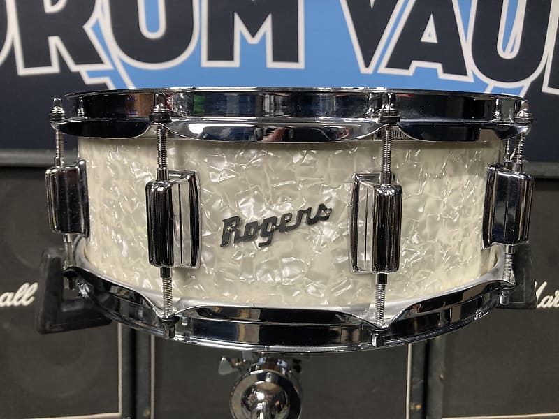 Rogers 14x5" Dyna-Sonic Snare Drum 1960s - White Marine Pearl, Stunning! image 1