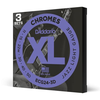 D'Addario ECG24-3D Chromes Flat Wound Jazz Light Electric Guitar Strings, 11-50 (3) image 1