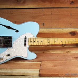 FREE SHIP! FENDER 69 TELECASTER THINLINE + OHSC Rare Daphne Blue F-Hole 7 Pound Tele Guitar image 1