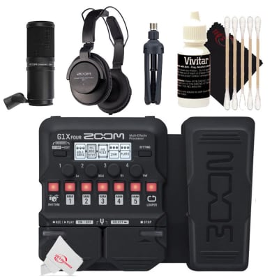 Zoom G1X Four Guitar Multi-Effects Processor With Built-In Expression Pedal + Zoom ZDM-1 Podcast Mic Pack Accessory Bundle + 3pc Cleaning Kit image 1