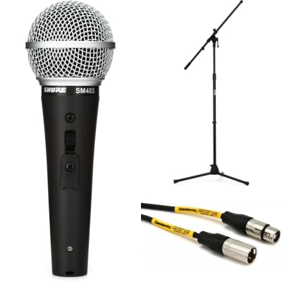 Shure SM48S-LC Cardioid Dynamic Handheld Vocal Microphone with Switch  Stand and Cable