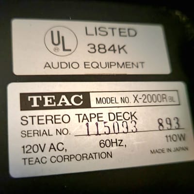 TEAC X-2000R, Pro Serviced Open Reel Stereo Tape Deck s/n #115093 TASCAM