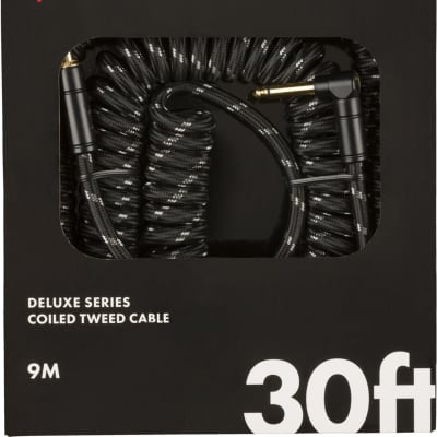 Fender Deluxe Series Coil Instrument Cable, 30ft, Straight/Angled, Black Tweed image 4