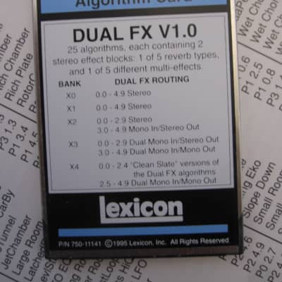 Lexicon Dual FX algorithm card PCM 80 81 1.0 reverb delay chorus owner's manual image 3