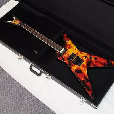 Dean Dime O Flame Flame Graphic with Korg digital pedal, original Dean hard case and stand & strap image 11