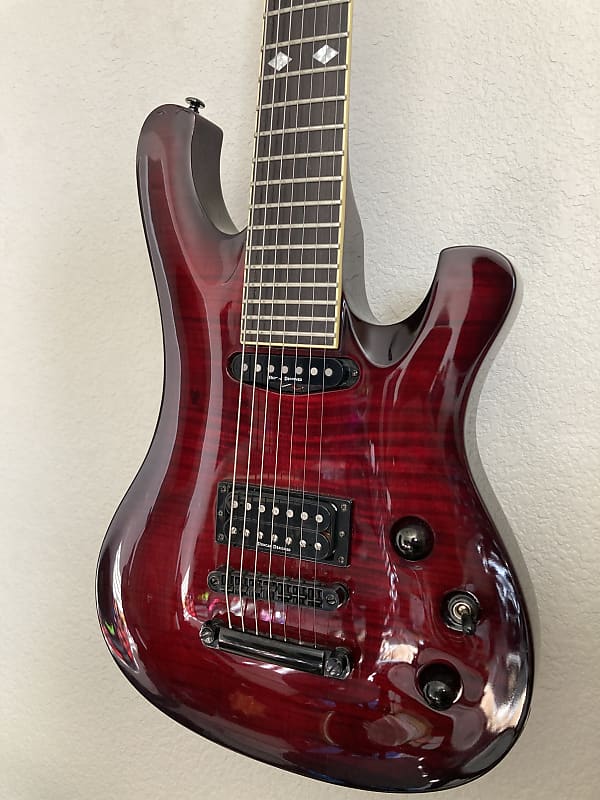 Schecter 007 Elite 7 String Electric Guitar 2000s Transparent Crimson Burst