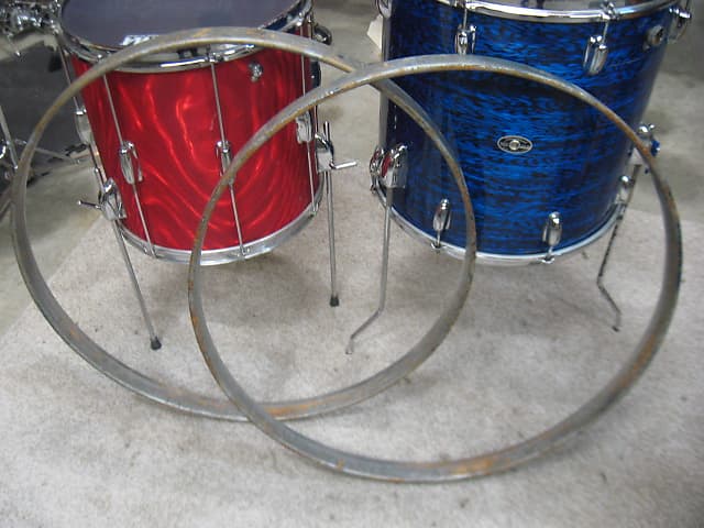 Slingerland/Ludwig?? 2 - 25 1/2" maple bass drum hoops 1920's silver/refin   (321) image 1