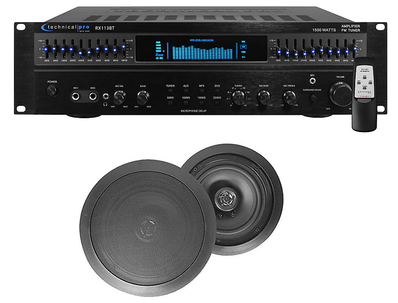 RX113 1500w Home Theater Amplifier Receiver+2) 8&quot; Black Ceiling Speakers  			