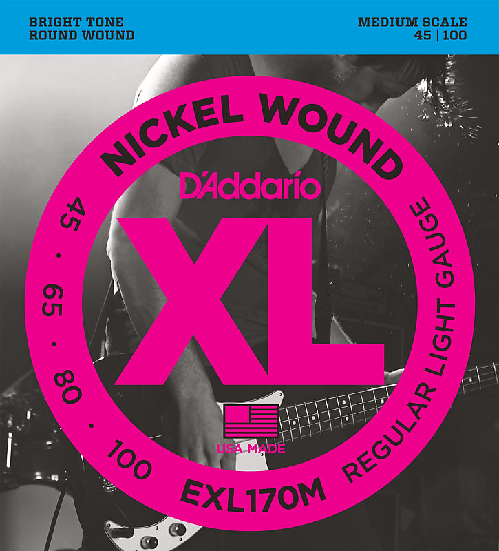 D'Addario EXL170M Nickel Wound Bass Guitar Strings, Light, 45-100, Medium Scale image 1