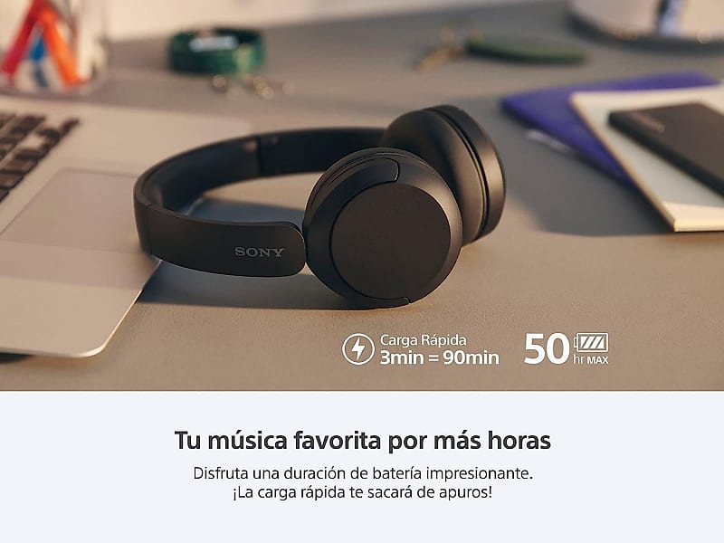  Sony WH-CH520 Best Wireless Bluetooth On-Ear Headphones with  Microphone for Calls and Voice Control, Up to 50 Hours Battery Life with  Quick Charge Function, Includes USB-C Charging Cable - Black 