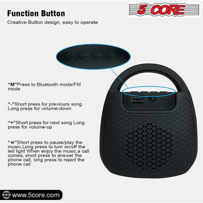5 Core Bluetooth Speaker 5W Rechargeable Portable Loud Stereo Sound Outdoor Wireless Speakers Mini Waterproof 4 Hours Play Time Indoor Outdoor use  BLUETOOTH-13B image 3