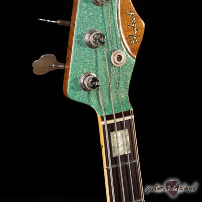 Shabat Panther PJ Bass w/ Roasted Neck, Blocks & Binding – Seafoam Green Sparkle image 5