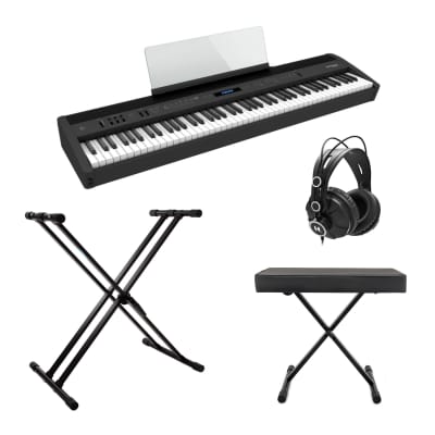 Roland FP-60X-BK 88-Key Digital Piano (Black) with Keyboard Stand, Bench, and Closed-Back Studio Headphones (4 Items)