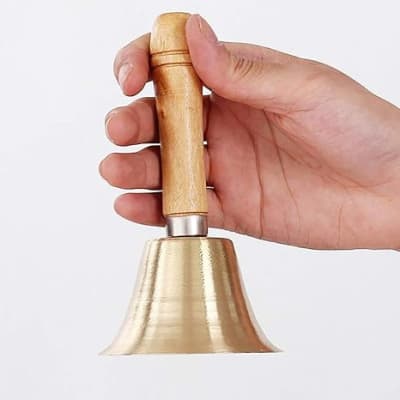 Extra Loud Bell Small Hand Bell Solid Brass Call Bell with Wooden Handle School Bells Dinner Bell Loud Ringing Bell Service Bell Servant Bell Church