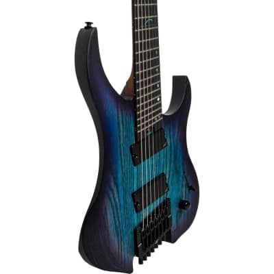 Legator Ghost G7FP 7-String Multi-Scale Headless Guitar, Ebony, Cali Cobalt Blue image 2