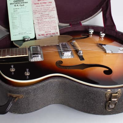 Gretsch  Model 6117 Double Anniversary Arch Top Hollow Body Electric Guitar (1962), ser. #50561, original two-tone grey hard shell case. image 12