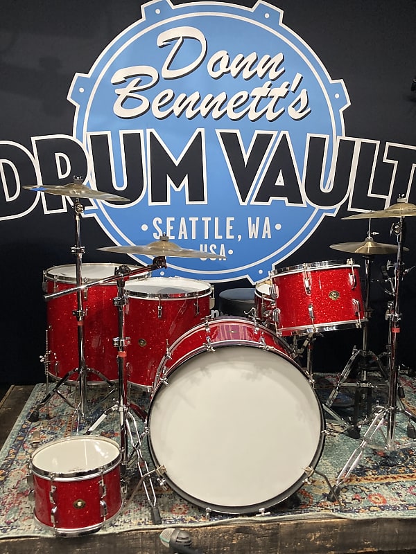 Frankie Banali's Quiet Riot - Leedy & Ludwig Restored 6-Piece Set, 24", 20", 16", 13", 12", 14x5" Matching Snare! Immaculate 1950-1955 - Sparkling Red Pearl image 1