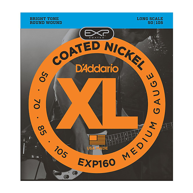 D'Addario EXP160 Coated Bass Guitar Strings Medium 50-105 Long Scale Standard image 1