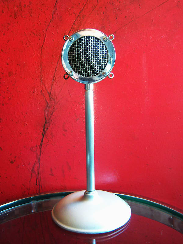 Vintage RARE 1930's Astatic D-104 crystal "Lollipop" microphone Chrome w period desk stand # 2 image 1