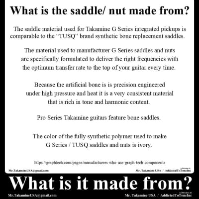 Takamine LEFT Handed G Series Integrated TUSQ Saddle  / OEM Part / Authorized Dealer image 8