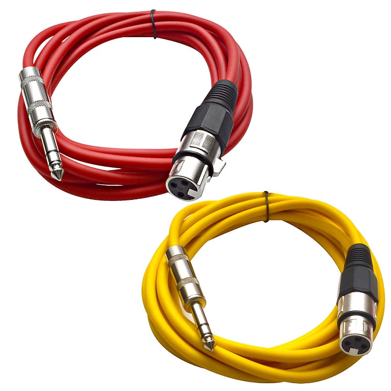 2 Pack of 1/4 Inch to XLR Female Patch Cables 10 Foot Extension Cords Jumper - Red and Yellow image 1