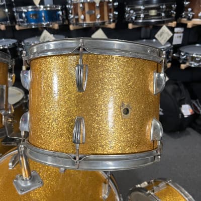 Vintage 60's Ludwig Hollywood Outfit 12/12/16/22" Drum Set Kit with matching 14" Jazz Fest Snare in Sparkling Gold Pearl image 3