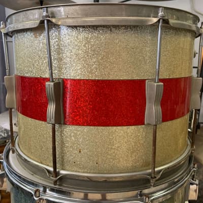 Ludwig 10x15 Keystone  Badge Marching Snare 1960s White/Red Sparkle image 4