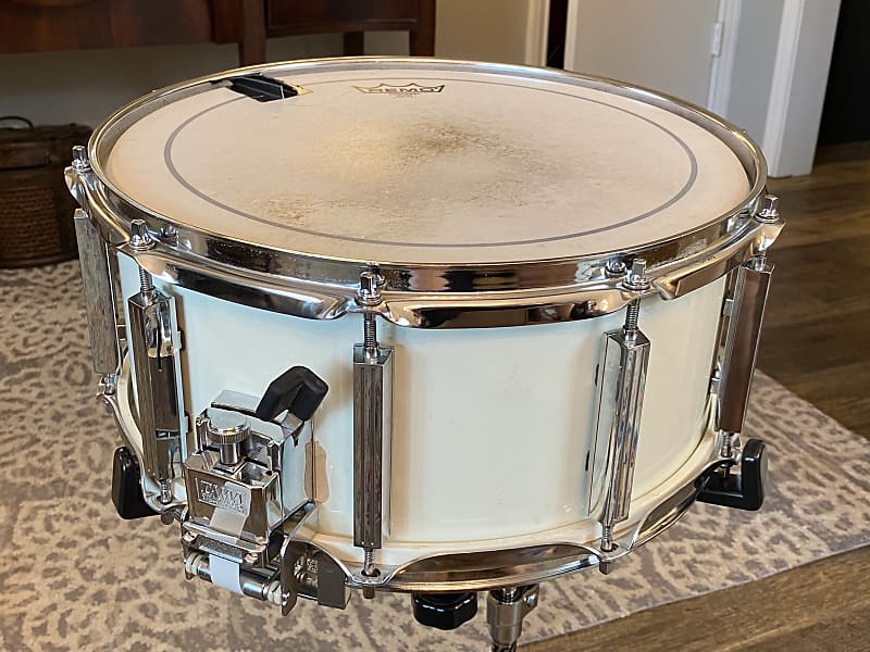 Tama Vintage Model AW216 6.5x14 Artwood (Birch) Snare Drum 1980s Piano  White Lacquer