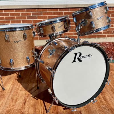 1960s Rogers Holiday Drum Set w/ Snare Pink Champagne Pearl Sparkle 20/12/14/5x14 image 3