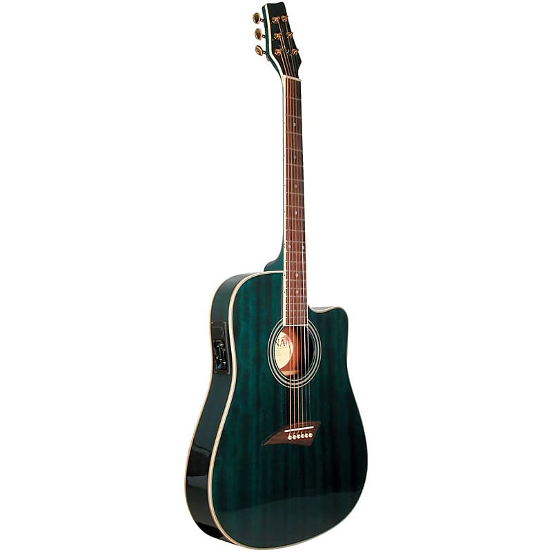 Kona K2TBL Thin Body Acoustic Electric Guitar, Transparent Blue image 1