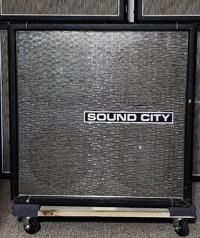 Vintage Super Rare Sound City 69-70 - Black 2x12-4x12 Silver Herringbone grill cabinet image 1