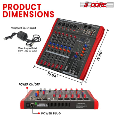 5 Core Audio Mixer DJ Equipment Digital Sound Board Karaoke XLR Mixers Professional 6 Channel Bluetooth USB w Effects for Recording Music Studio PC Podcast Instruments Consola De Sonido - MX 6CH image 3