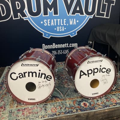 Ludwig Carmine Appice's Rod Stewart Era 22" Bass Drums. Signed Logo Heads! Authenticated! mid 1970s - Mahogany Thermogloss image 4