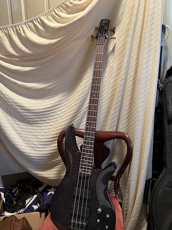 Ibanez soundgear bass guitar emg pickups. translucent purple Reverb
